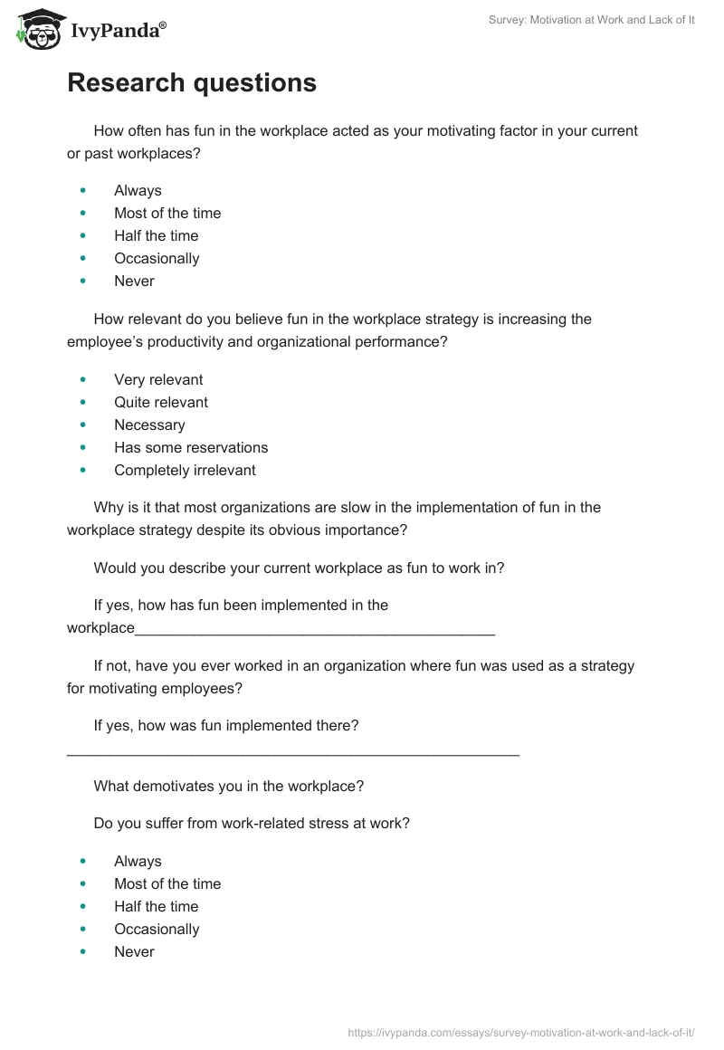 Survey: Motivation at Work and Lack of It. Page 2