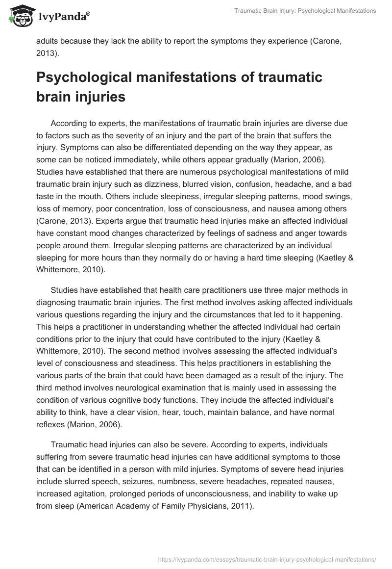 Traumatic Brain Injury: Psychological Manifestations. Page 2