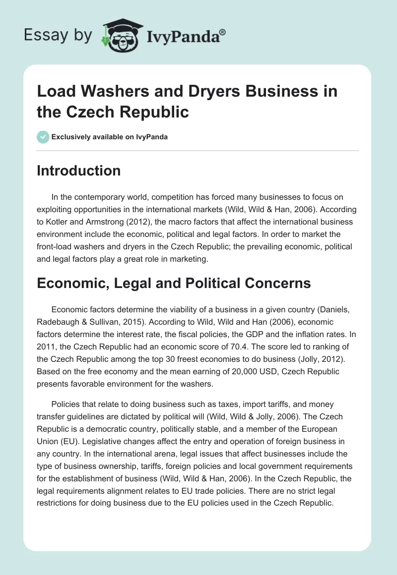 Load Washers and Dryers Business in the Czech Republic. Page 1