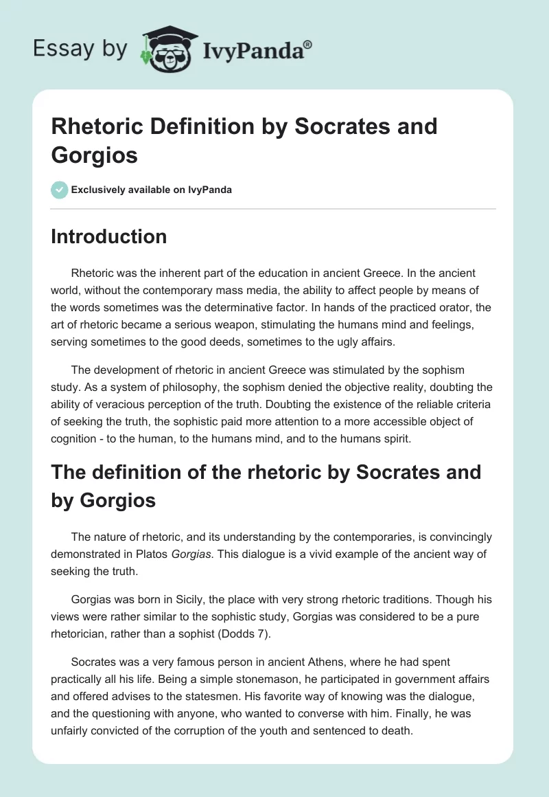 Rhetoric Definition by Socrates and Gorgios. Page 1
