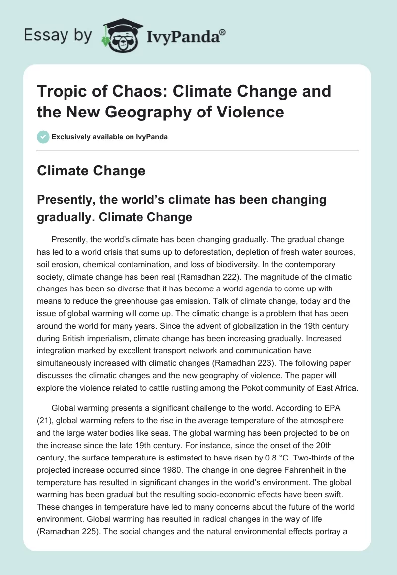 Tropic of Chaos: Climate Change and the New Geography of Violence. Page 1