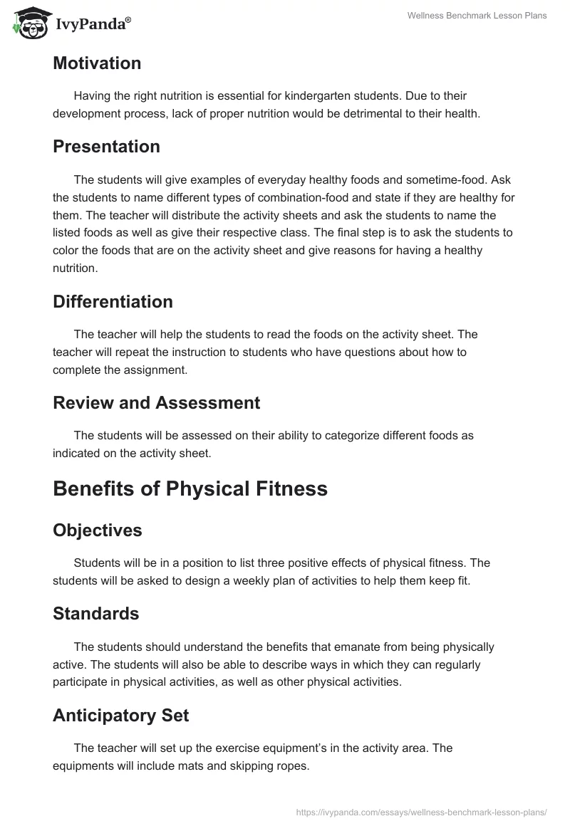 Wellness Benchmark Lesson Plans. Page 5