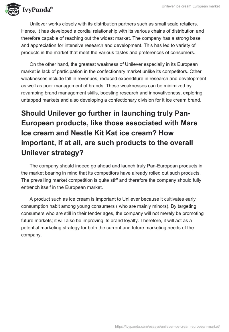 Unilever Ice Cream European Market. Page 2