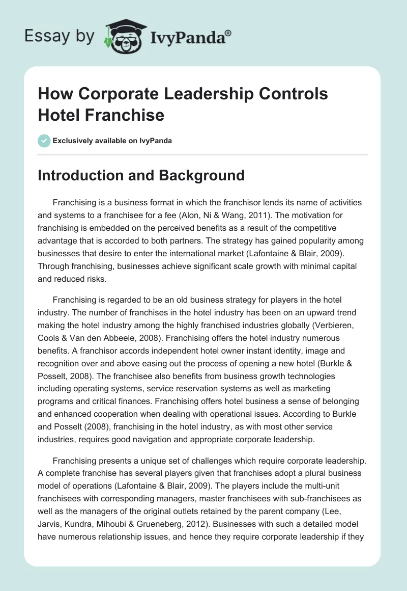 How Corporate Leadership Controls Hotel Franchise. Page 1