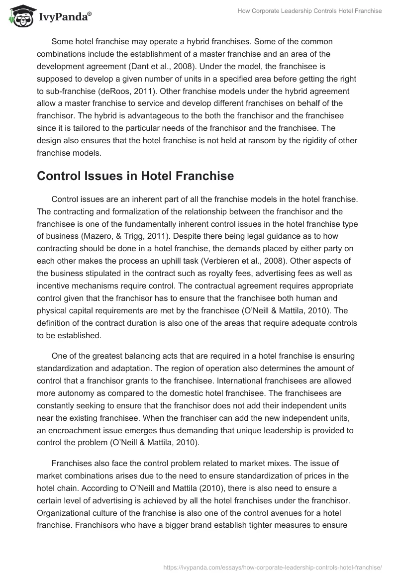 How Corporate Leadership Controls Hotel Franchise. Page 5