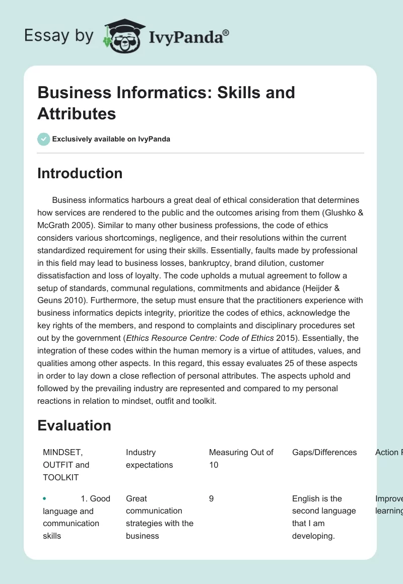 Business Informatics: Skills and Attributes. Page 1