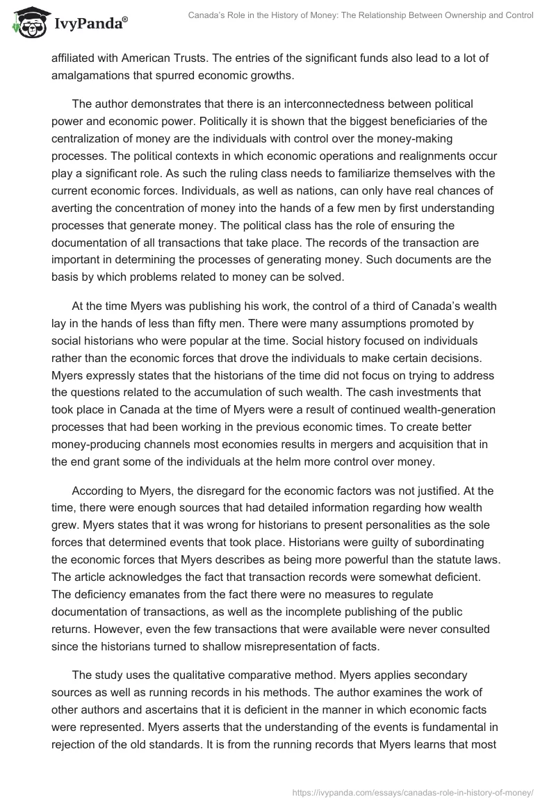 Canada’s Role in the History of Money: The Relationship Between Ownership and Control. Page 2