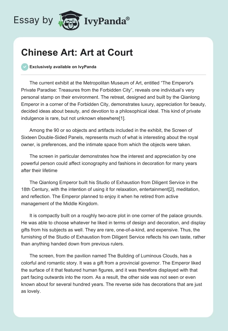 Chinese Art: Art at Court. Page 1