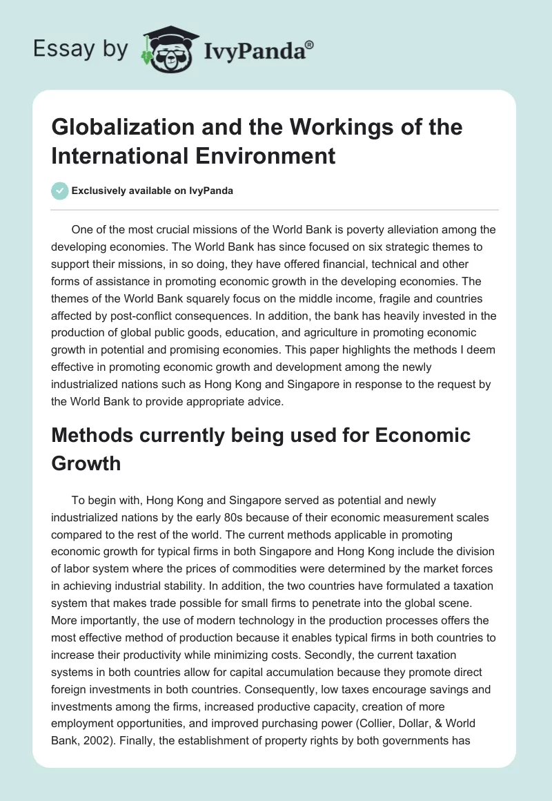 Globalization and the Workings of the International Environment. Page 1