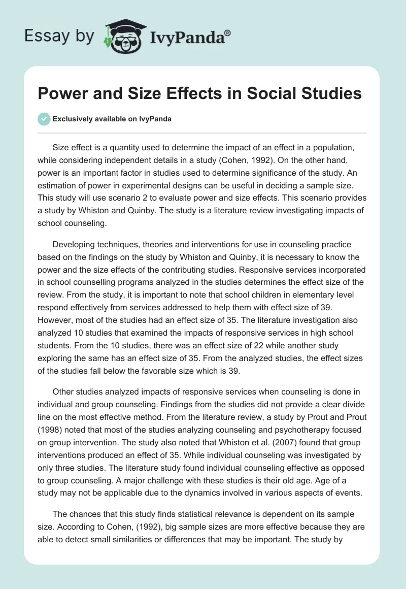 Power and Size Effects in Social Studies. Page 1