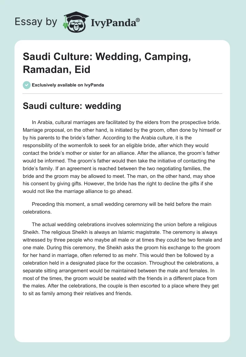 Saudi Culture: Wedding, Camping, Ramadan, Eid. Page 1