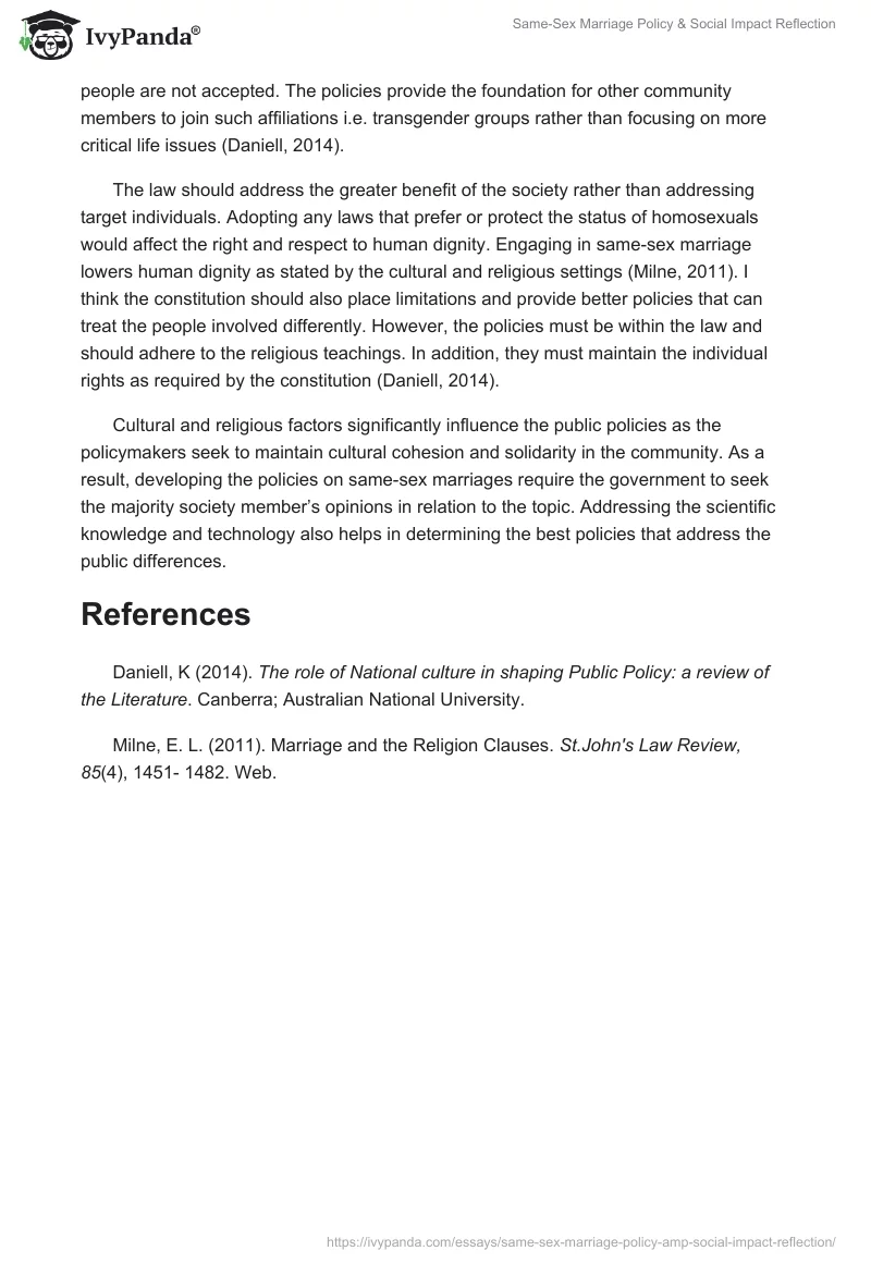 Same-Sex Marriage Policy & Social Impact Reflection. Page 2