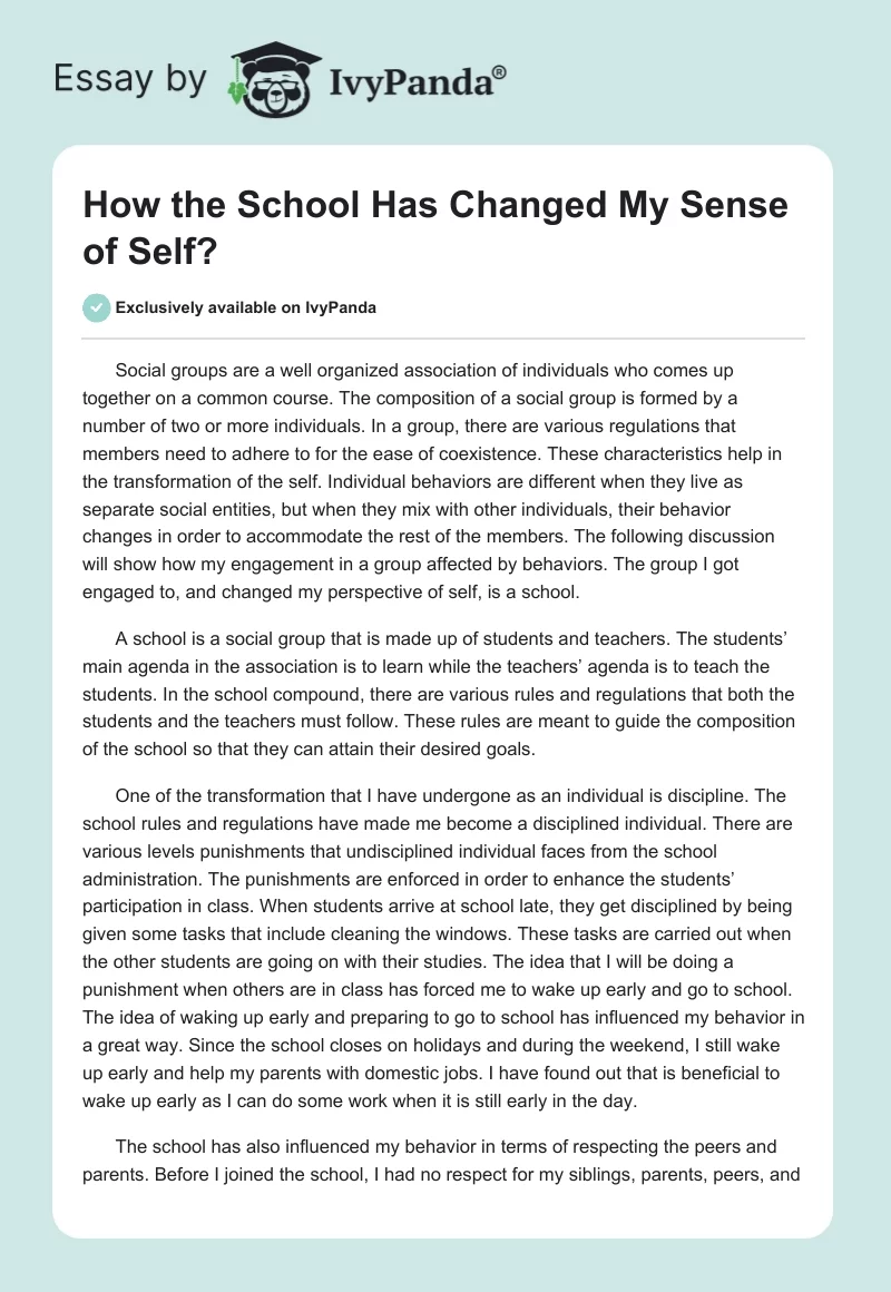 How the School Has Changed My Sense of Self?. Page 1