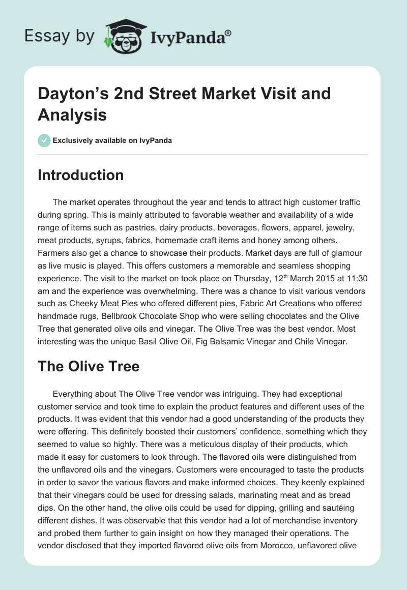 Dayton’s 2nd Street Market Visit and Analysis. Page 1