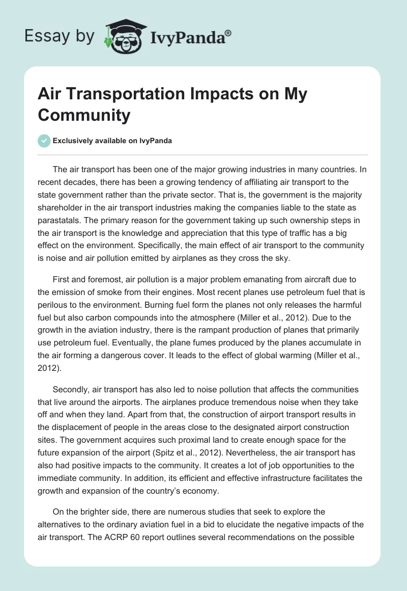 Air Transportation Impacts on My Community. Page 1