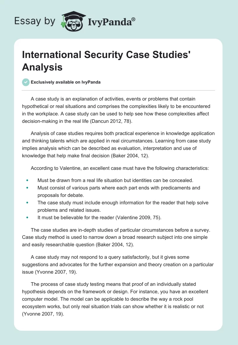International Security Case Studies' Analysis. Page 1