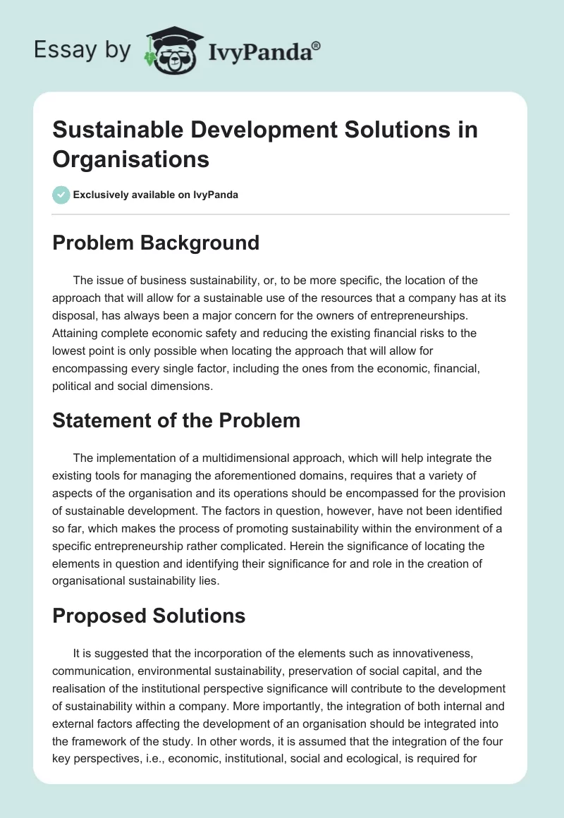 Sustainable Development Solutions in Organisations. Page 1