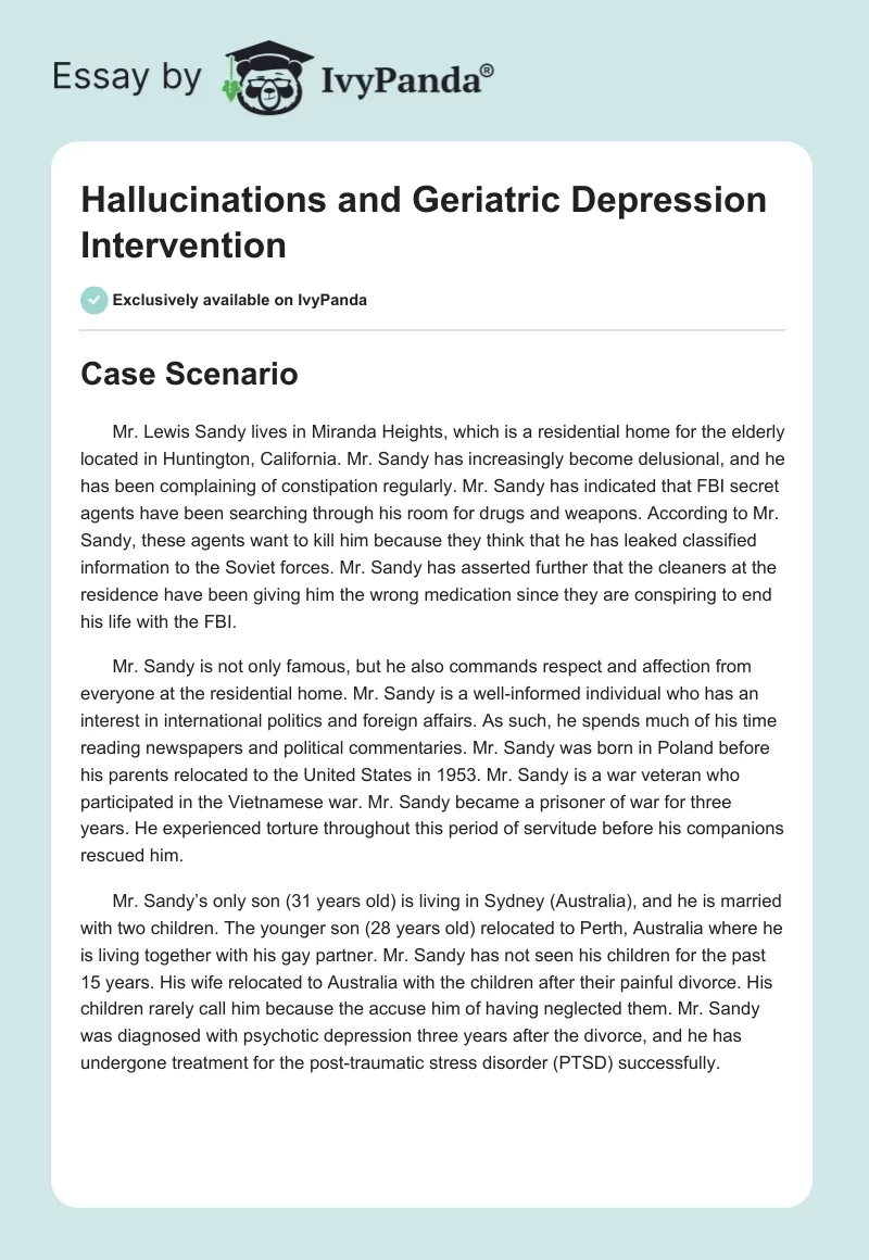Hallucinations and Geriatric Depression Intervention. Page 1