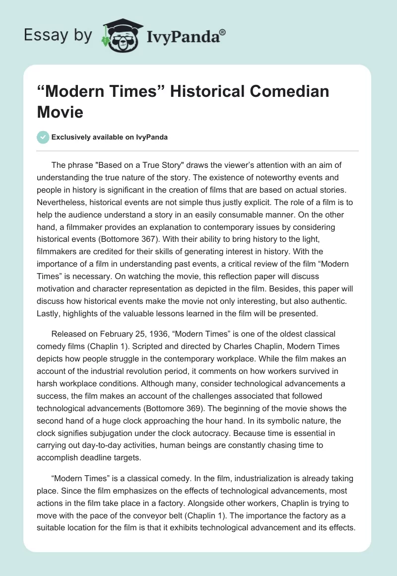 “Modern Times” Historical Comedian Movie. Page 1