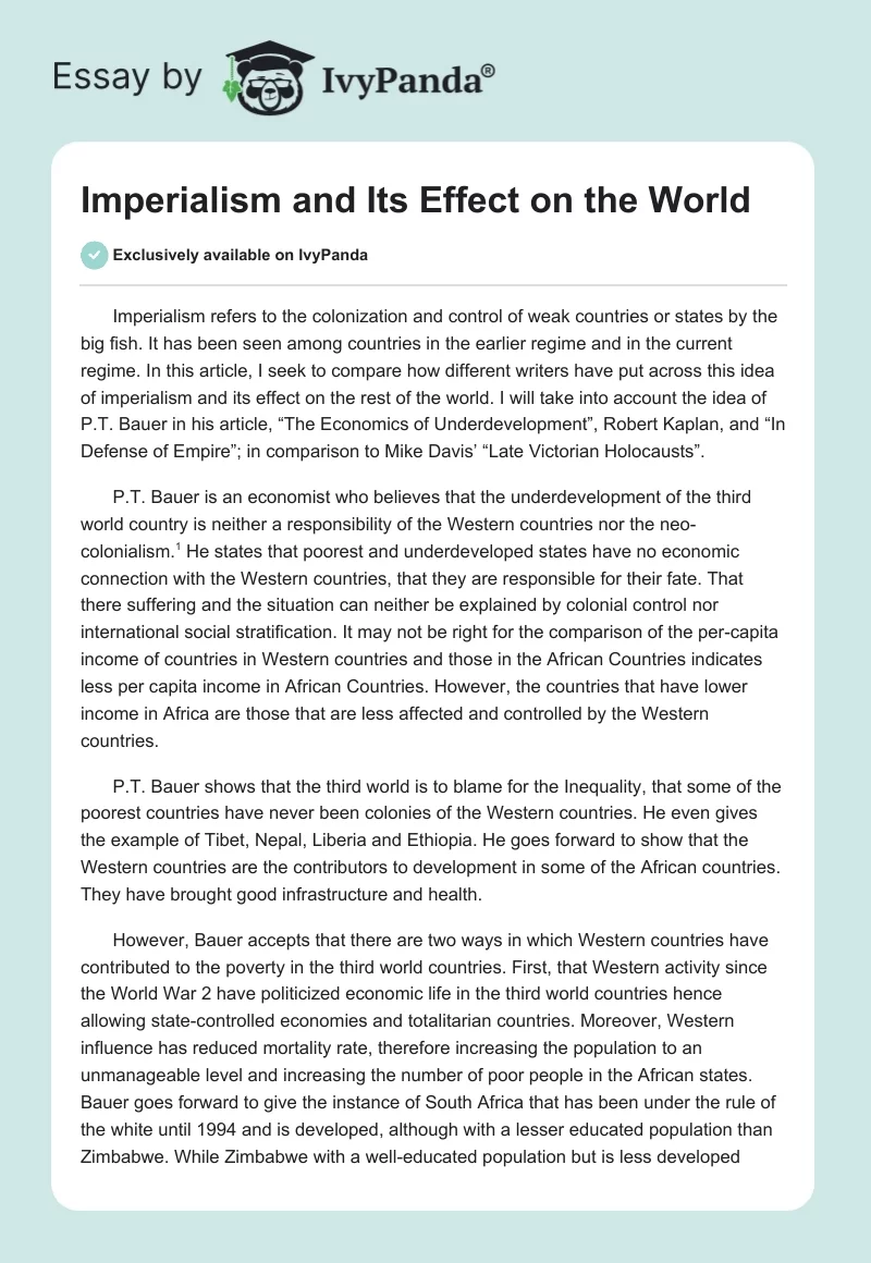 Imperialism and Its Effect on the World. Page 1