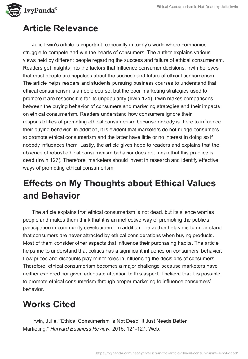 "Ethical Consumerism Is Not Dead" by Julie Irwin. Page 2