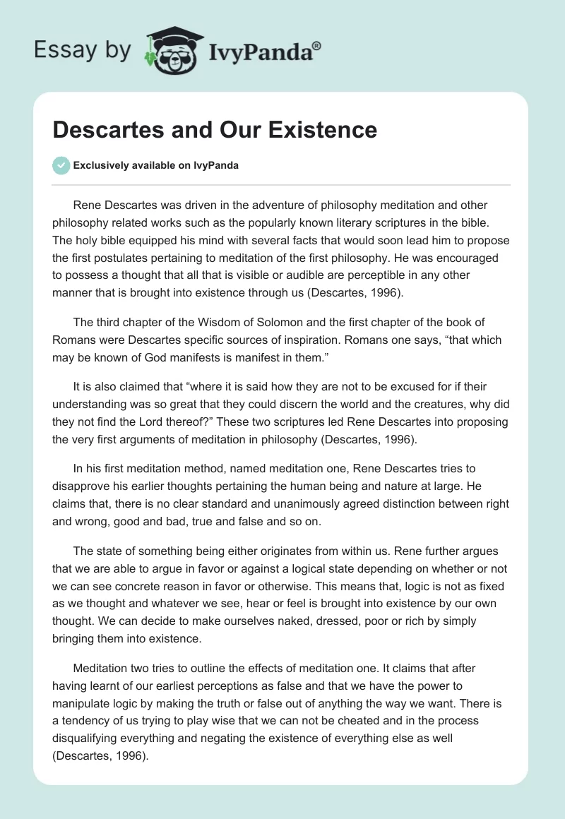 Descartes and Our Existence. Page 1