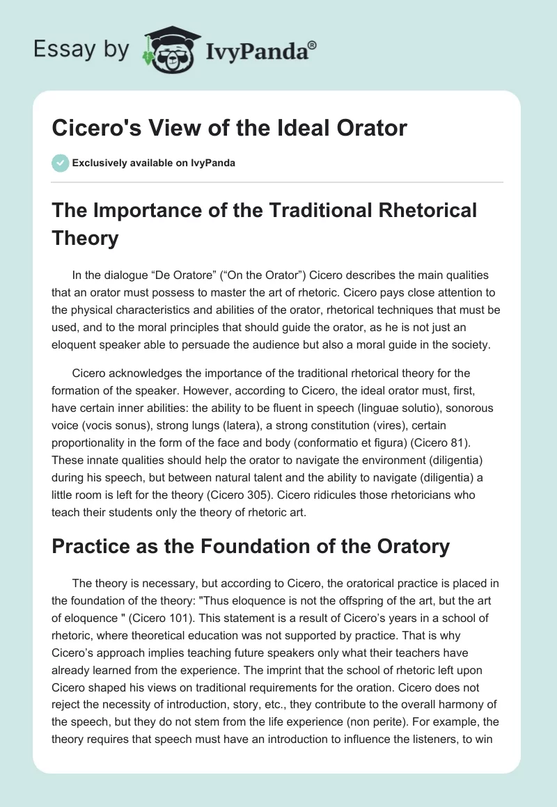 Cicero's View of the Ideal Orator. Page 1