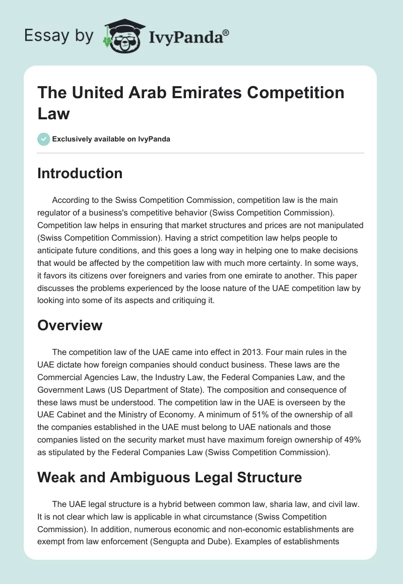 The United Arab Emirates Competition Law. Page 1