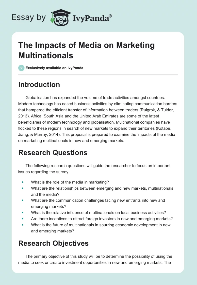 The Impacts of Media on Marketing Multinationals. Page 1