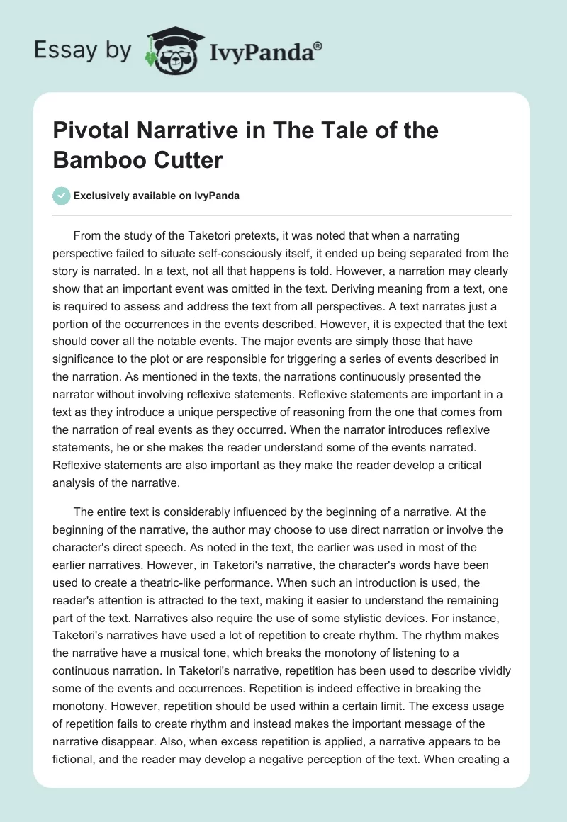"Pivotal" Narrative in "The Tale of the Bamboo Cutter". Page 1