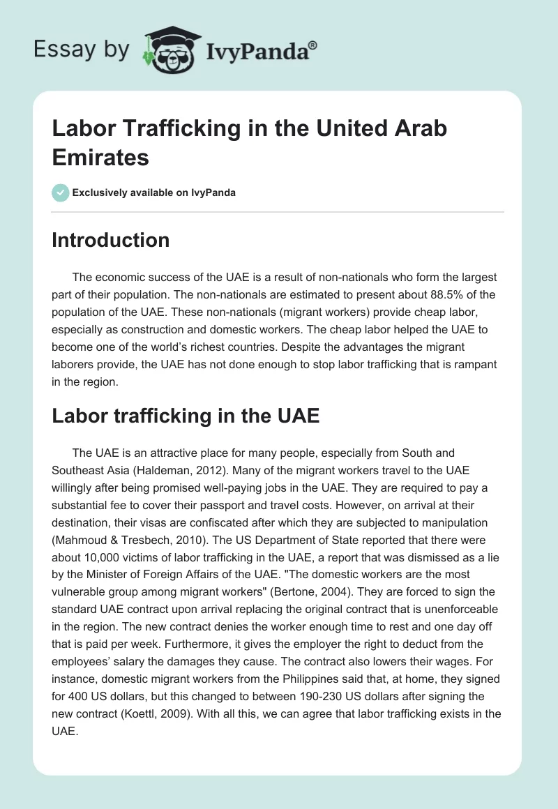 Labor Trafficking in the United Arab Emirates. Page 1