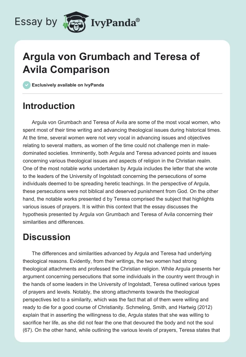 Argula von Grumbach and Teresa of Avila Comparison. Page 1