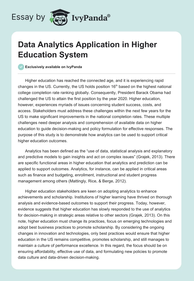 Data Analytics Application in Higher Education System. Page 1