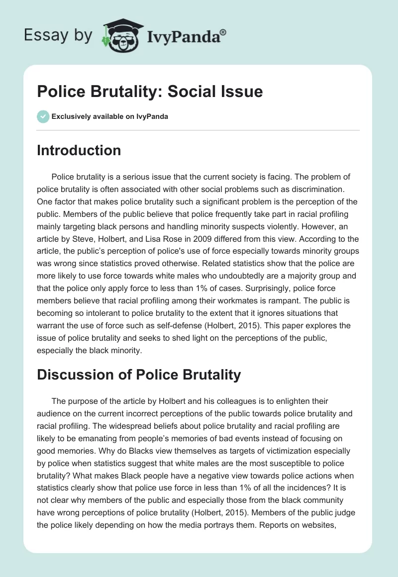 Police Brutality: Social Issue. Page 1