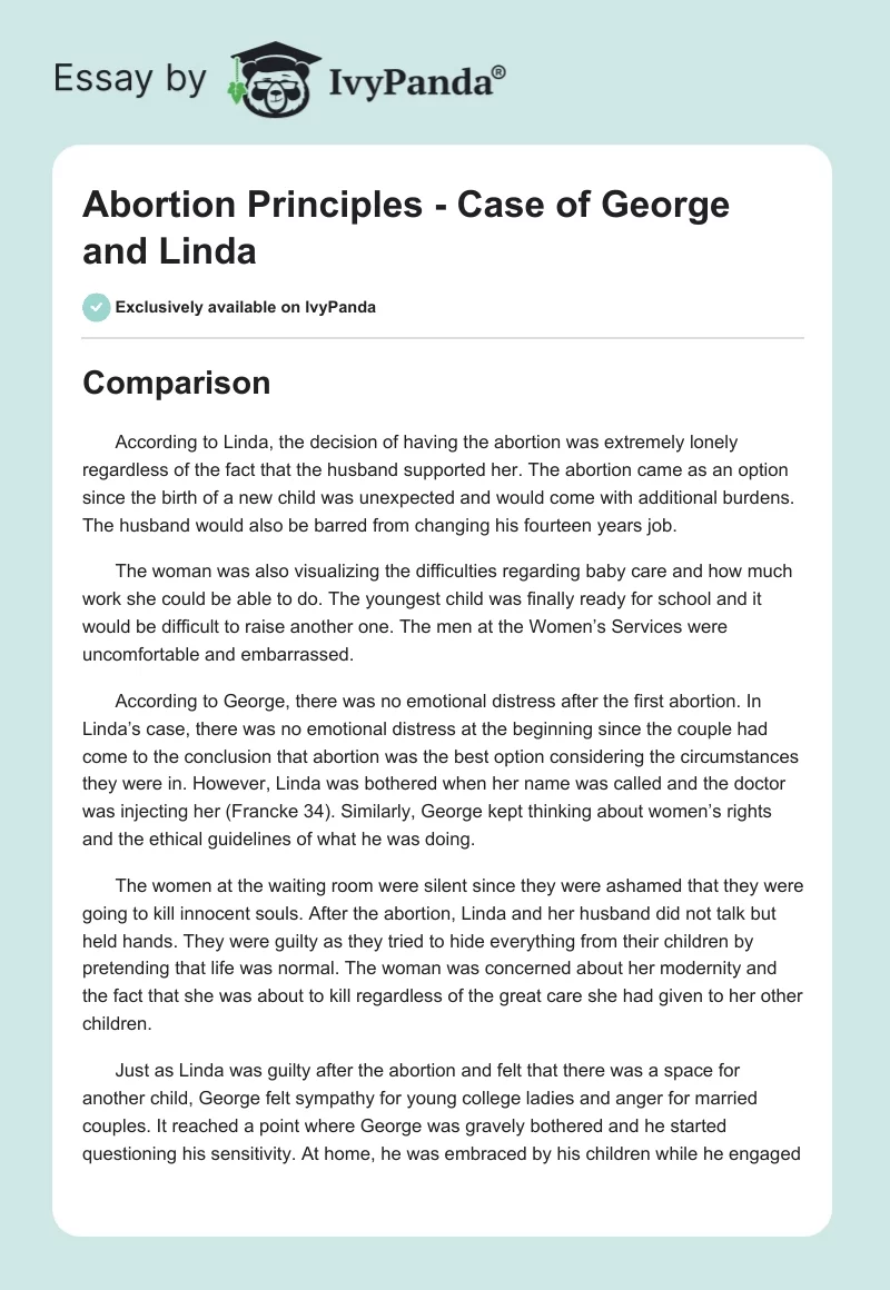 Abortion Principles - Case of George and Linda. Page 1
