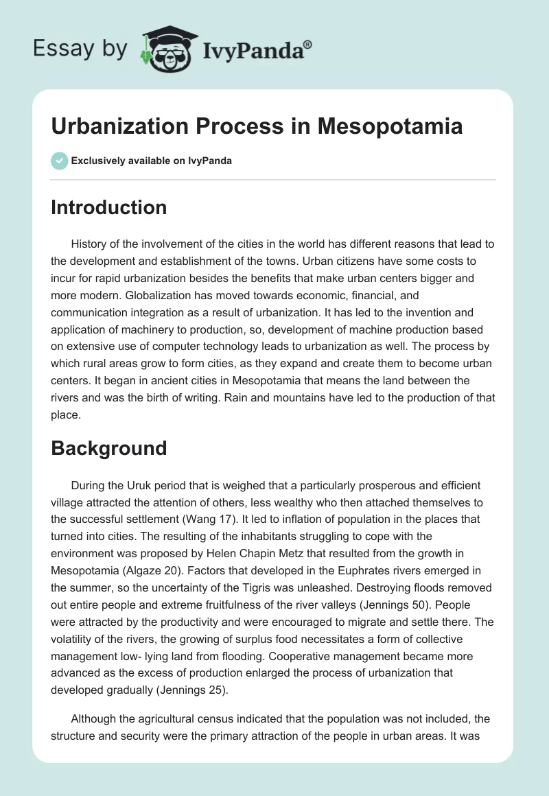 Urbanization Process in Mesopotamia. Page 1