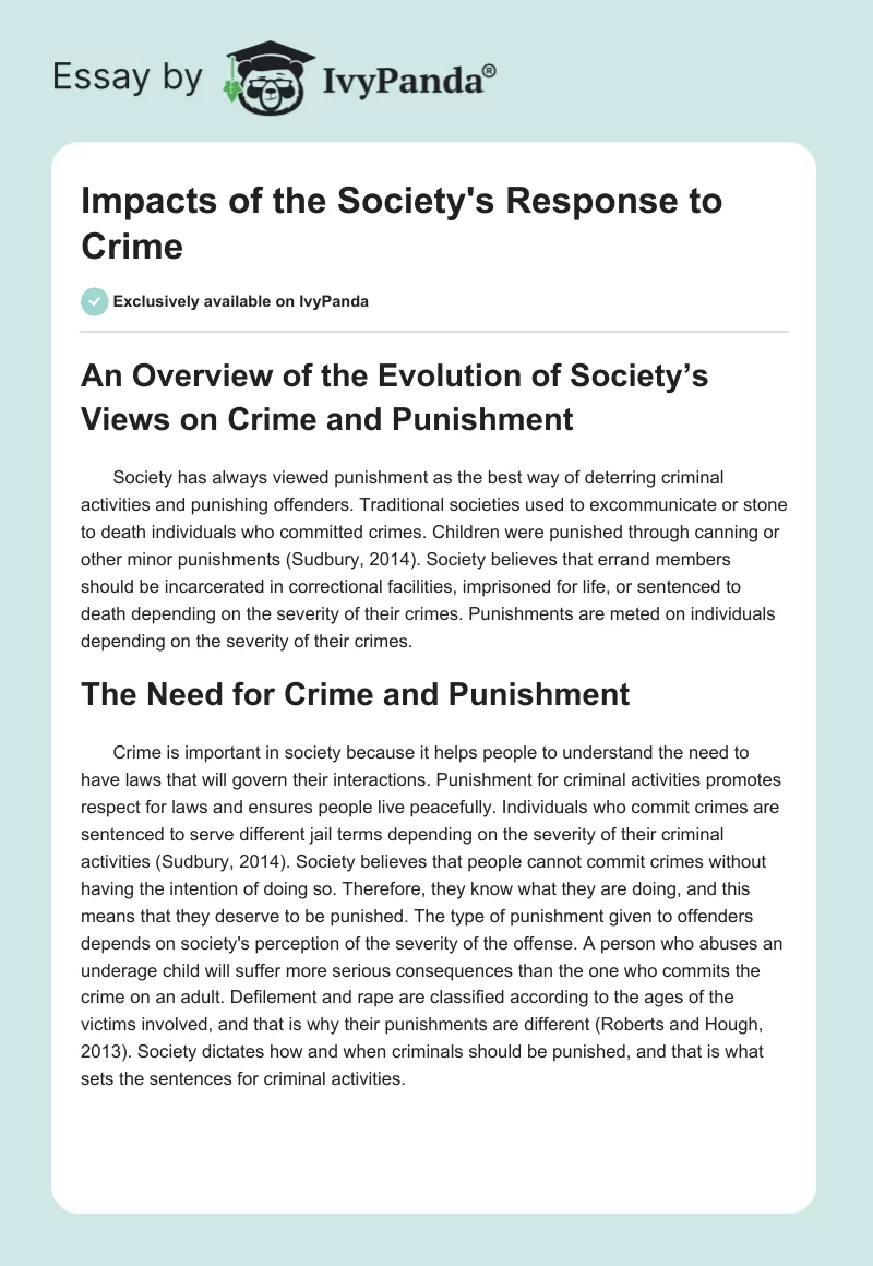 Impacts of the Society's Response to Crime. Page 1