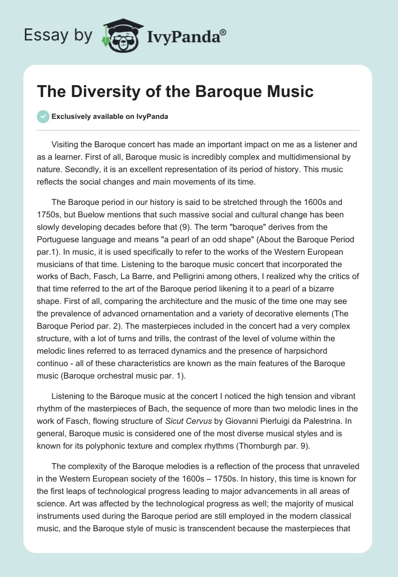 The Diversity of the Baroque Music. Page 1
