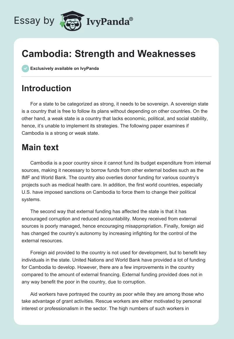 Cambodia: Strength and Weaknesses. Page 1