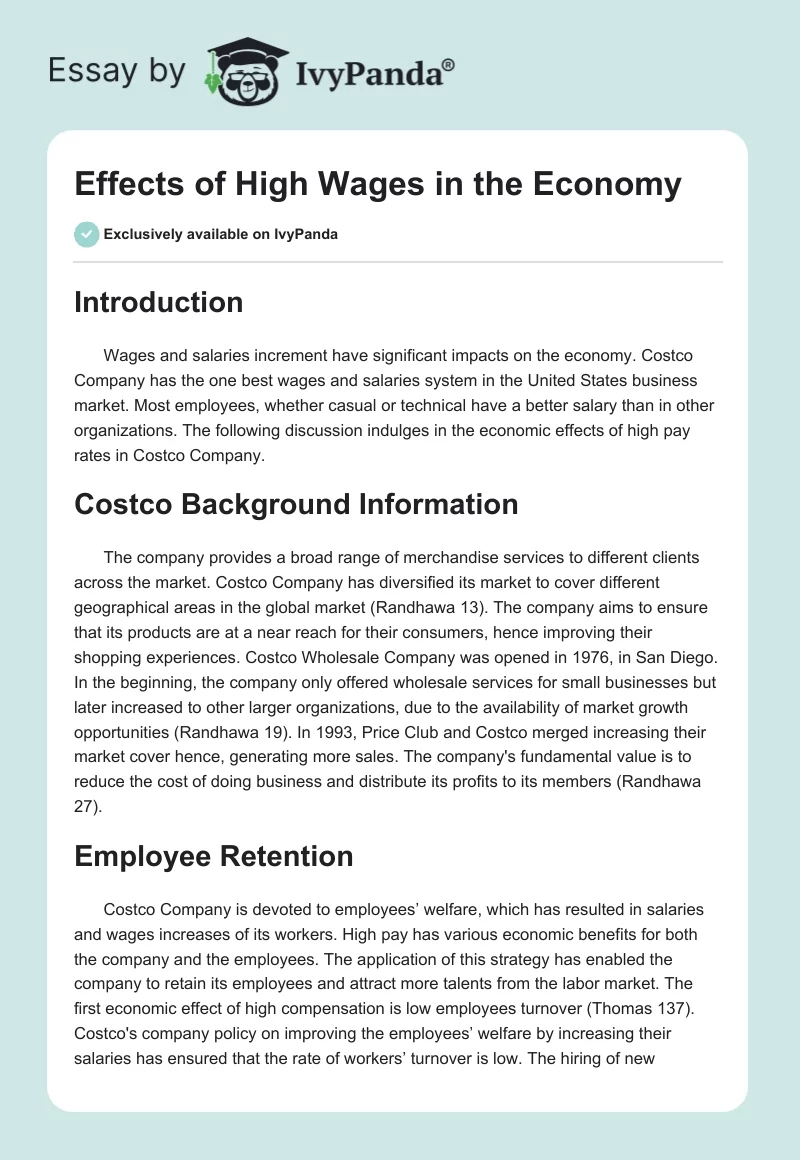 Effects of High Wages in the Economy. Page 1