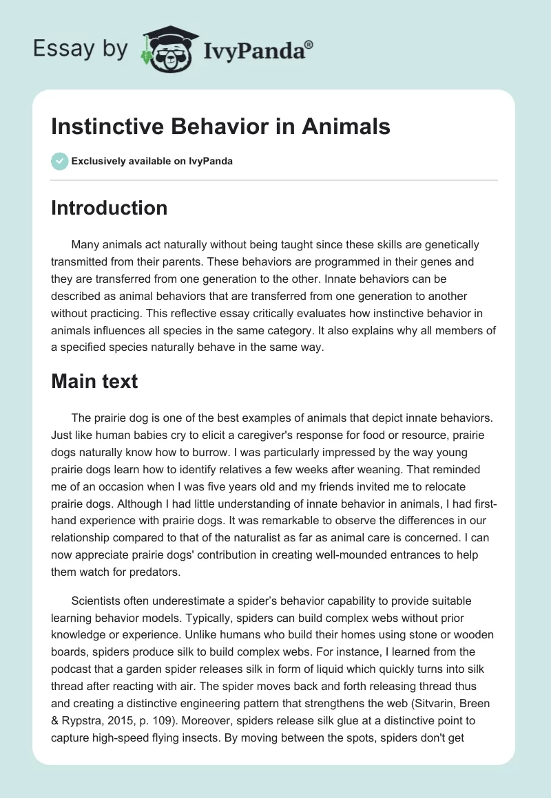 Instinctive Behavior in Animals. Page 1