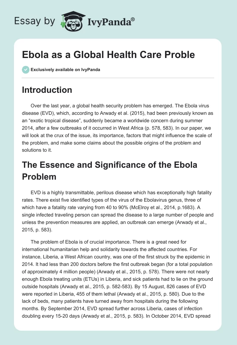 Ebola as a Global Health Care Proble. Page 1