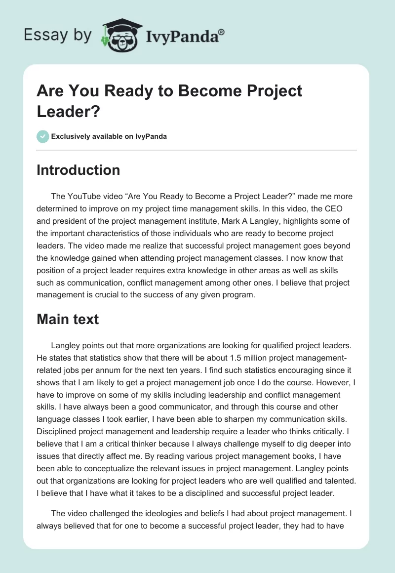 Are You Ready to Become Project Leader?. Page 1