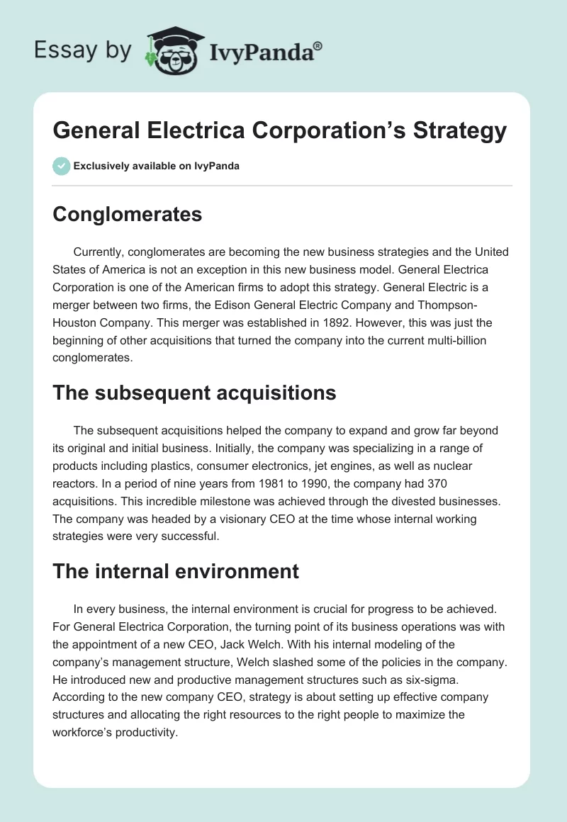 General Electrica Corporation’s Strategy. Page 1