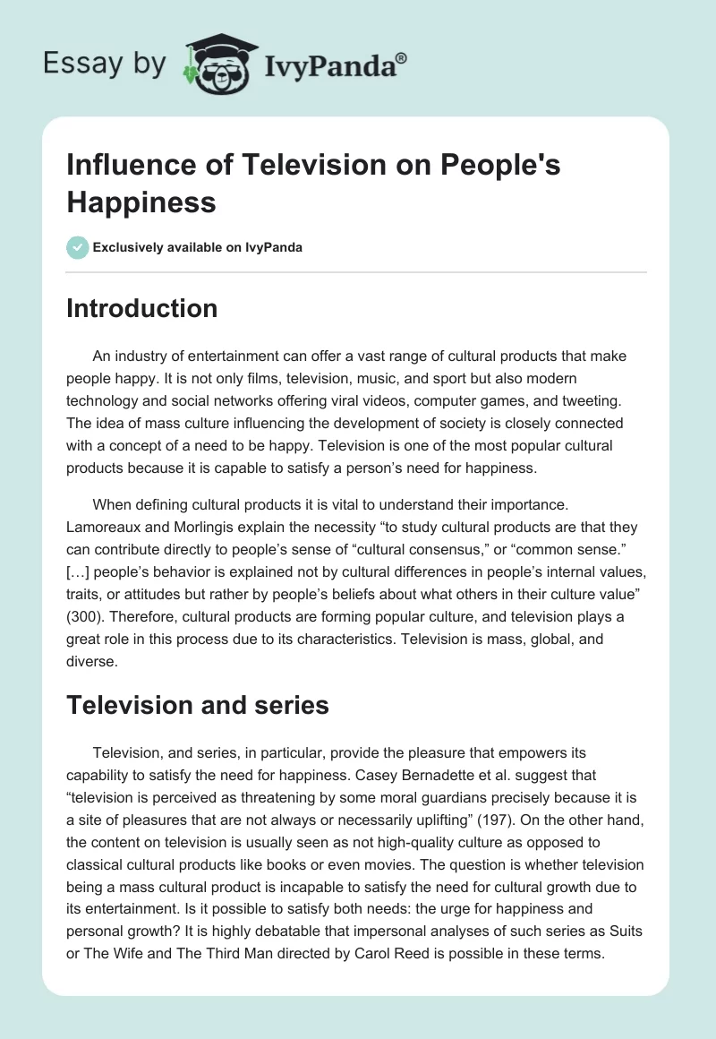 Influence of Television on People's Happiness. Page 1