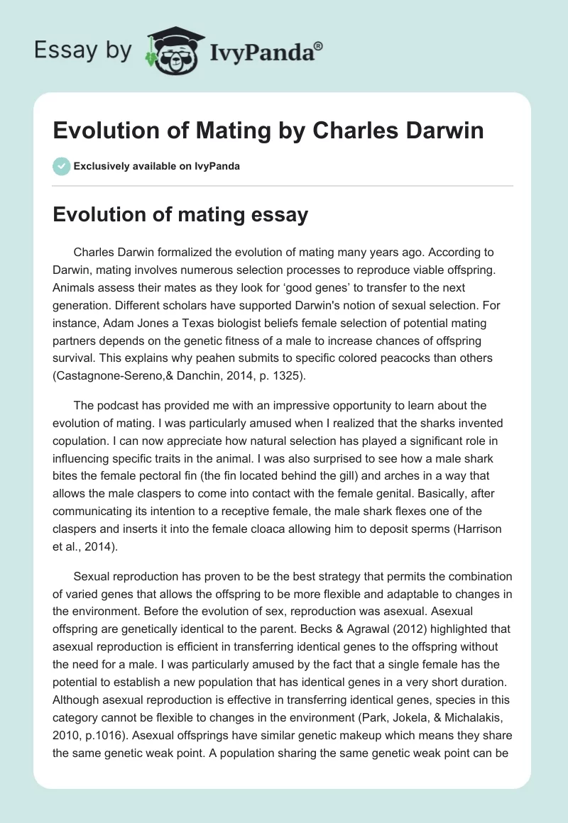 Evolution of Mating by Charles Darwin. Page 1