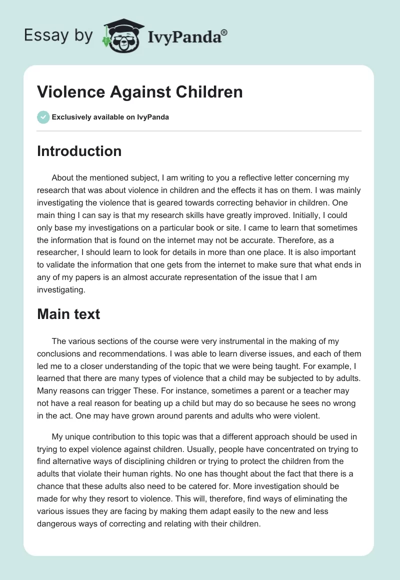 Violence Against Children. Page 1