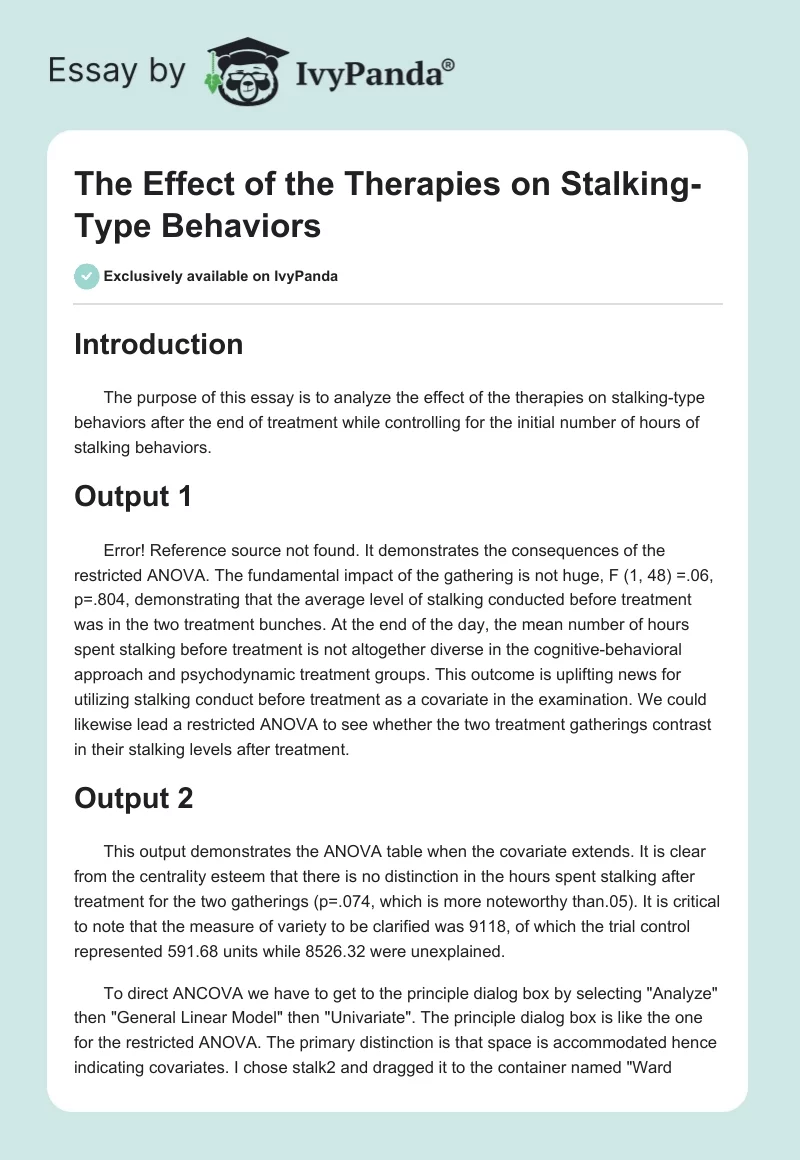 The Effect of the Therapies on Stalking-Type Behaviors. Page 1