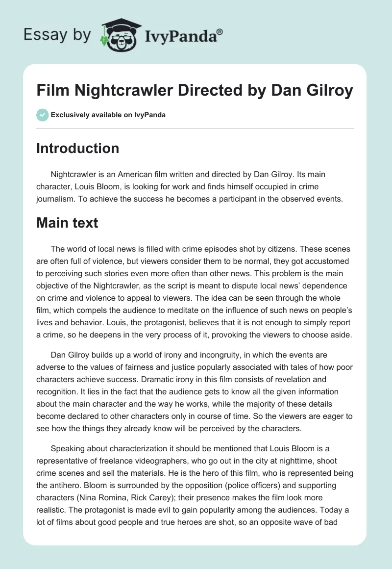 Film "Nightcrawler" Directed by Dan Gilroy. Page 1