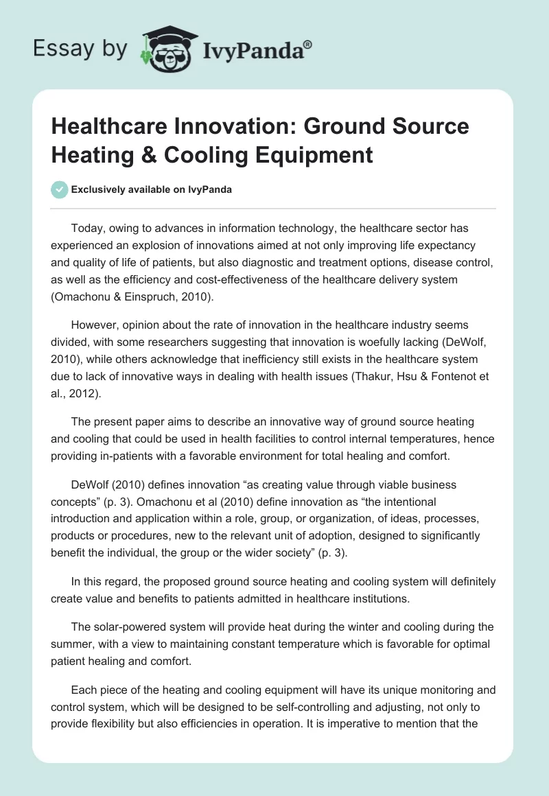 Healthcare Innovation: Ground Source Heating & Cooling Equipment. Page 1